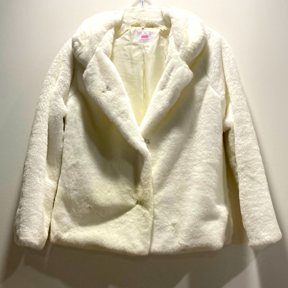 White faux fur coat